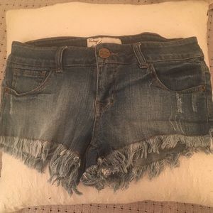VINTAGE HAVANA frilled jean shorts blue washed